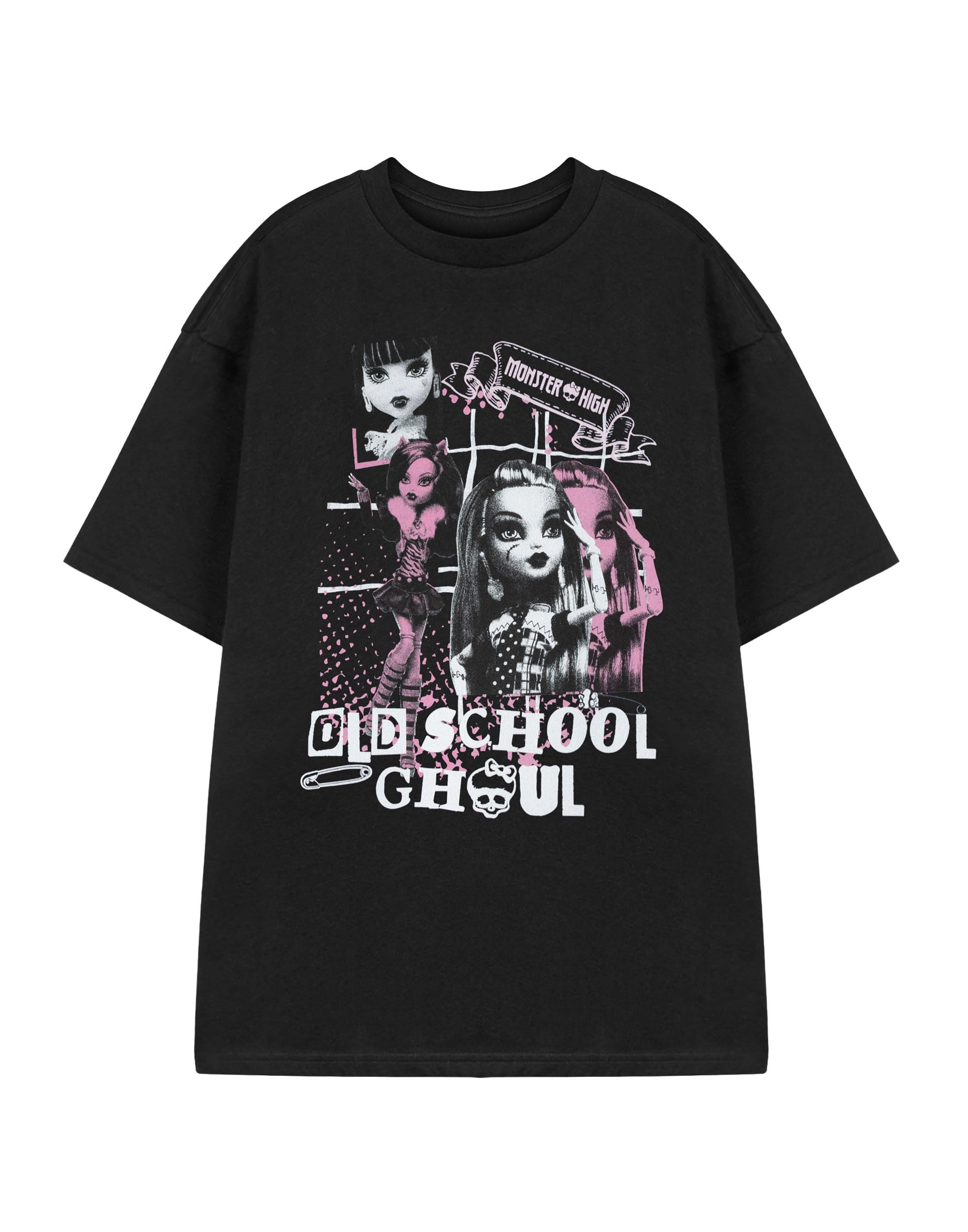 Monster High Women's Old School Ghoul Black T-Shirt | Graphic Tee | Short Sleeve Casual Top Characters Print | Cartoon Series Apparel For Fun Everyday Wear | Mh Merch - Large