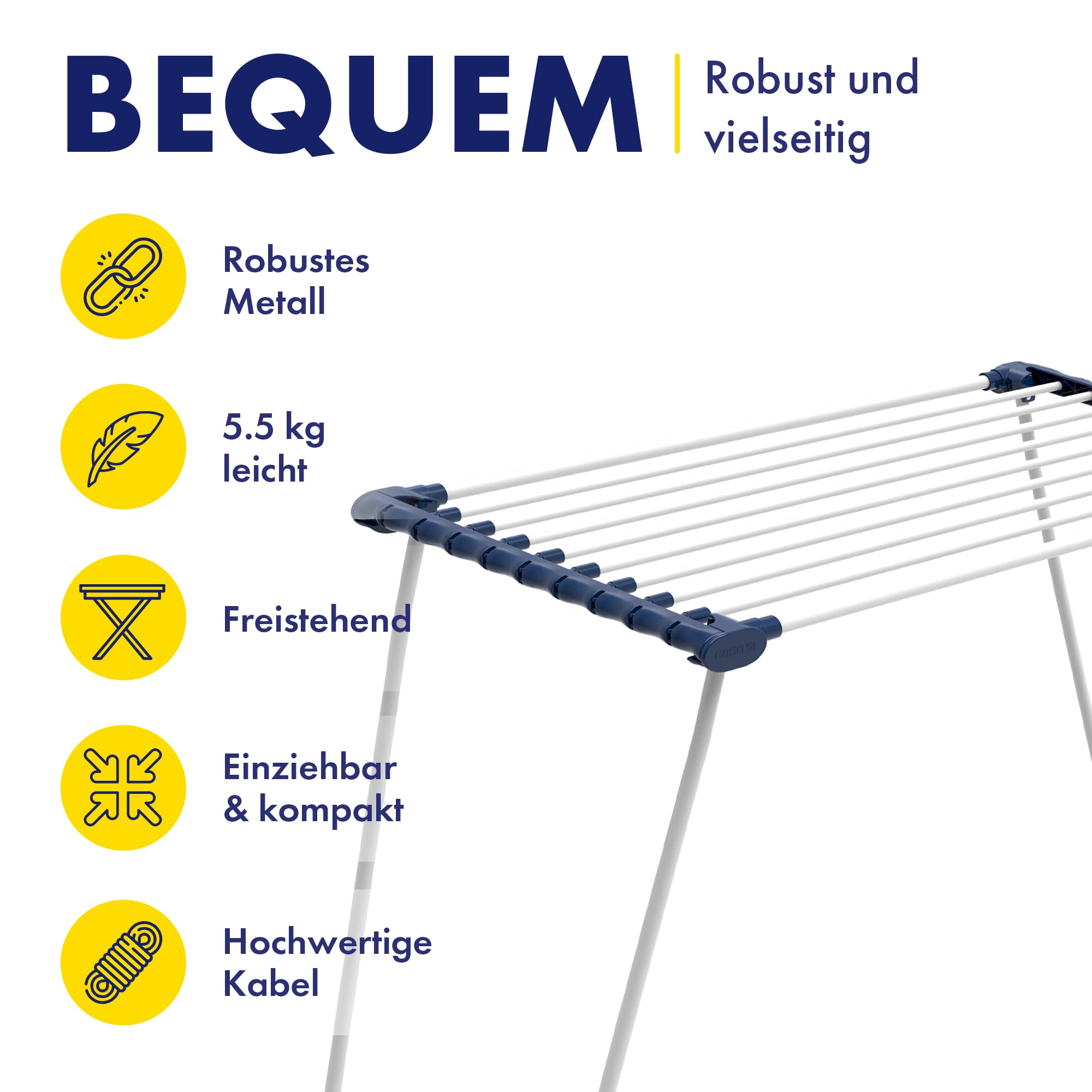 CasaSi® CasaFlex – Teleskop Wäscheständer 20m – ausziehbar & platzsparend – Wäscheständer Weiß aus legiertem Stahl für Kleidung, Bettwäsche und Handtücher | Wäscheständer Weiß aus legiertem Stahl für Kleidung, Bettwäsche und Handtücher