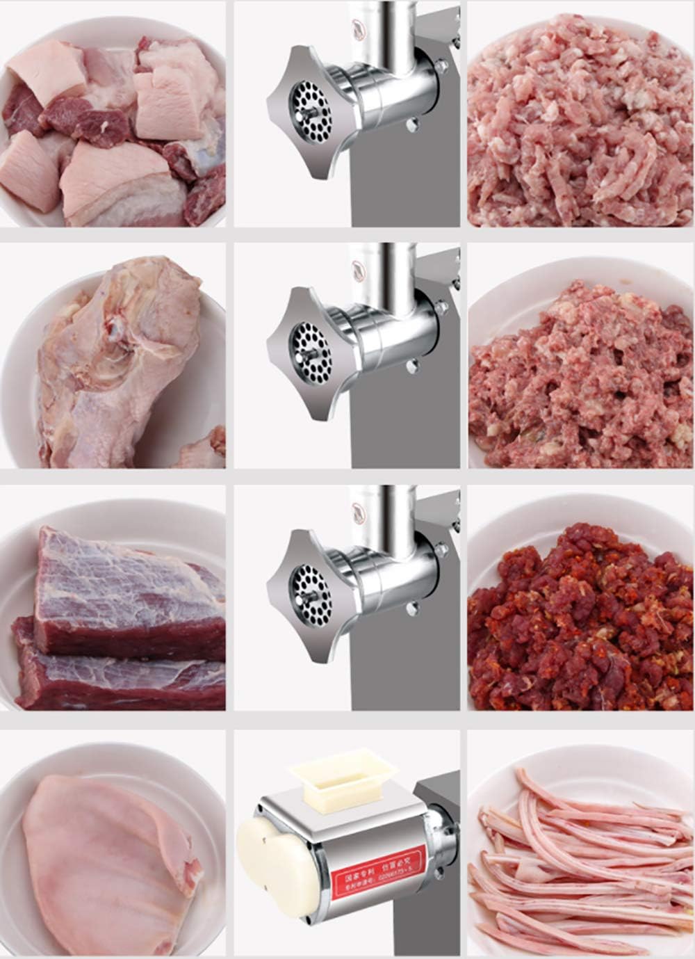 Huanyu Electric Meat Grinder Commercial Meat Mincer Sausage Making Machine Automatic Sausage Stuffer with 2 Heavy Duty Cutting&2 Cutting Plates&Pusher