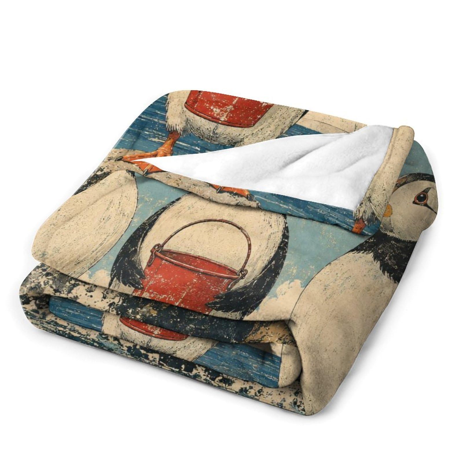 Trio di pulcinella di mare con secchio Coperta Coperta TV Calda | coperta divano morbida con Arte del libro di fiabe e Illustrazione carina per bambini, per divano, letto, 175x200cm(70x80in)