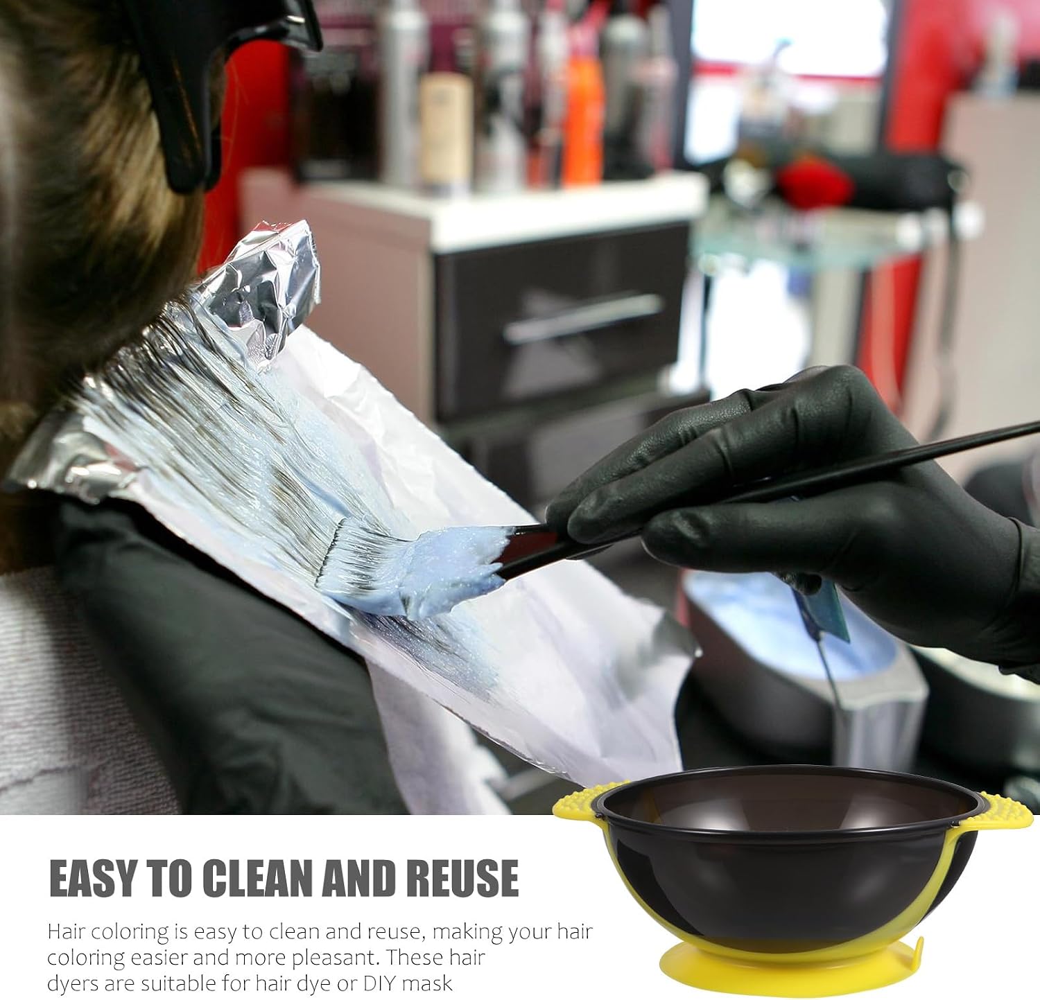 3-pcs Hair Dye Mixing Bowls Set with Black, Red, Yellow Colors Sturdy Hair Coloring Bowls
