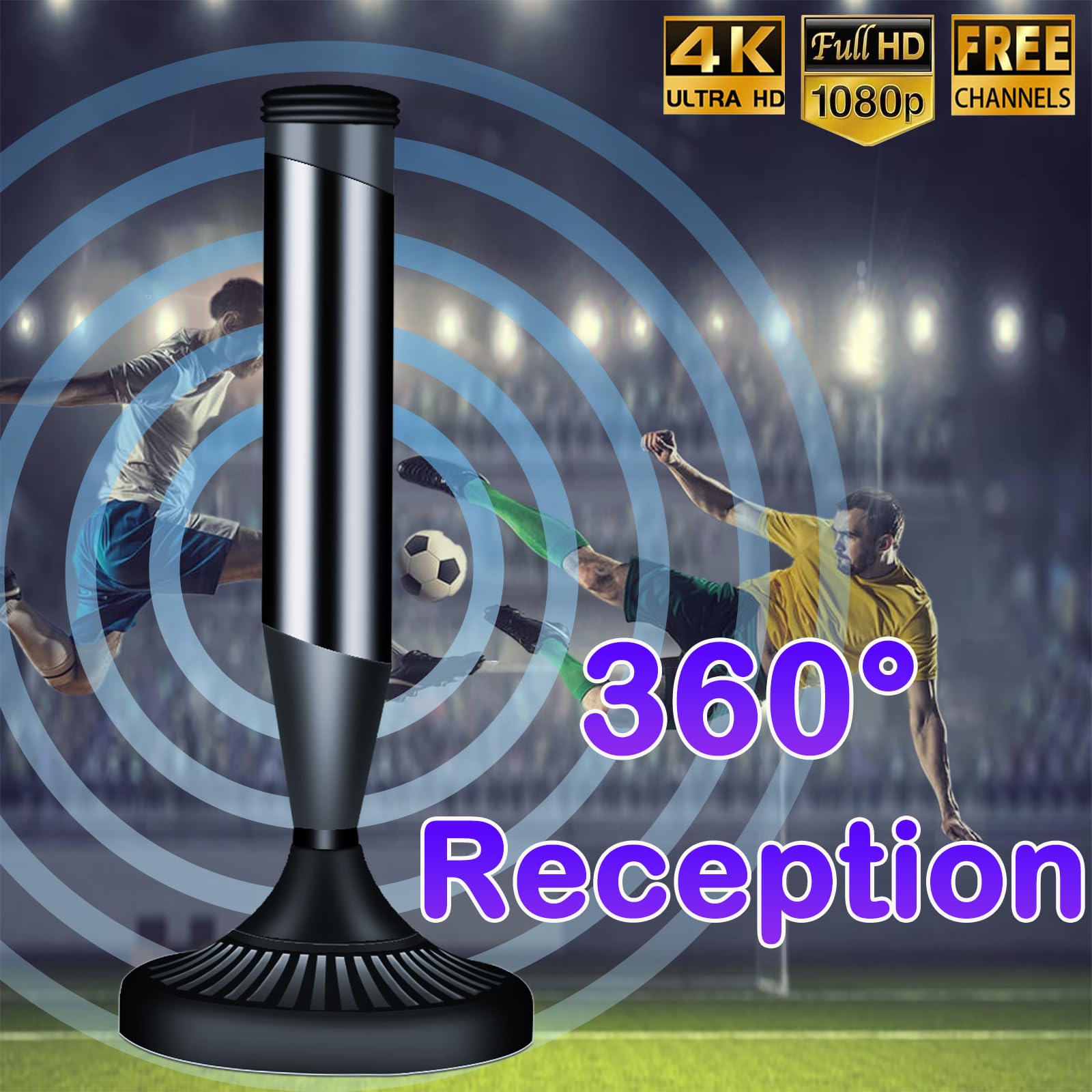 TV Aerial Indoor, Freeview Indoor Aerial for Smart Tv with Long Range, Tv Antenna Indoor with 360° Reception & Magnetic Base, Support VHF/UHF/DAB Radio/4K/1080P, Suit for All TVs(Black) — view 3
