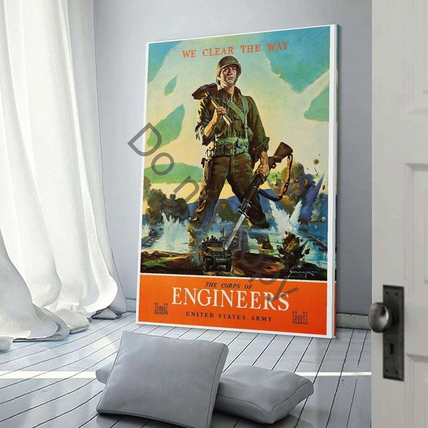 ONNAT Vintage WW2 US Army Engineers Recruiting Poster Canvas Painting Posters And Prints Wall Art Pictures for Living Room Bedroom Decor 08x12inch(20x30cm) Frame-style image 3