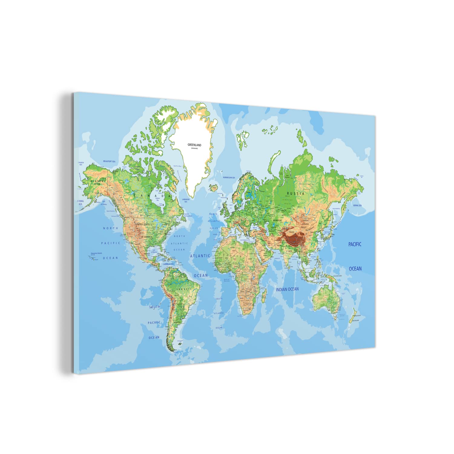 Glasbild Glasfoto Wandbild Bilder Deko 60x40 cm Weltkarte - Topographie - Atlas - Kinder - Junge - Mädchen
