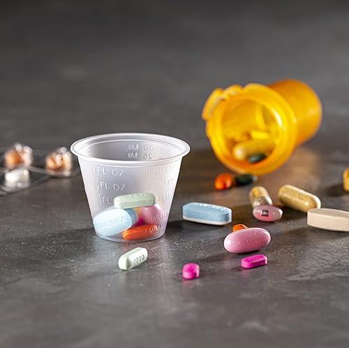 Miniatura 4 de (100 unidades de 1 onza) vasos medicinales desechables con marcas de medidas en relieve, para medicamentos líquidos y secos, por Care Plus