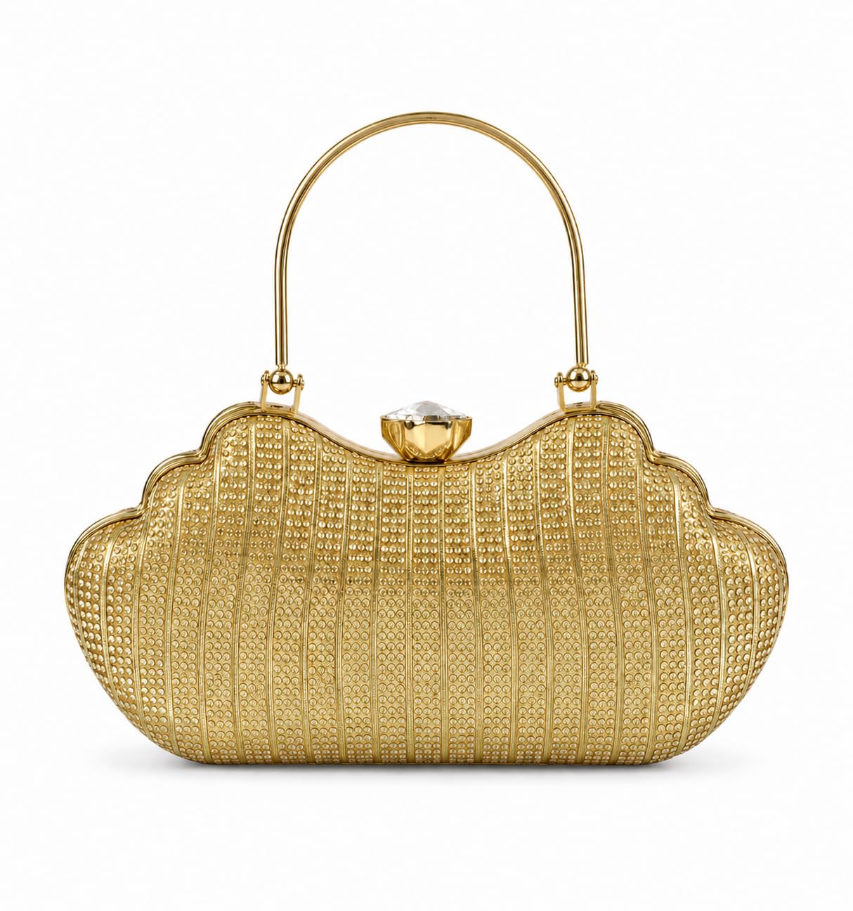 ascoon Gold Embellished Women Clutch Bag with Metal Handle, Crystal Clasp, Evening Handbag Ladies Wedding Purse-picture-29