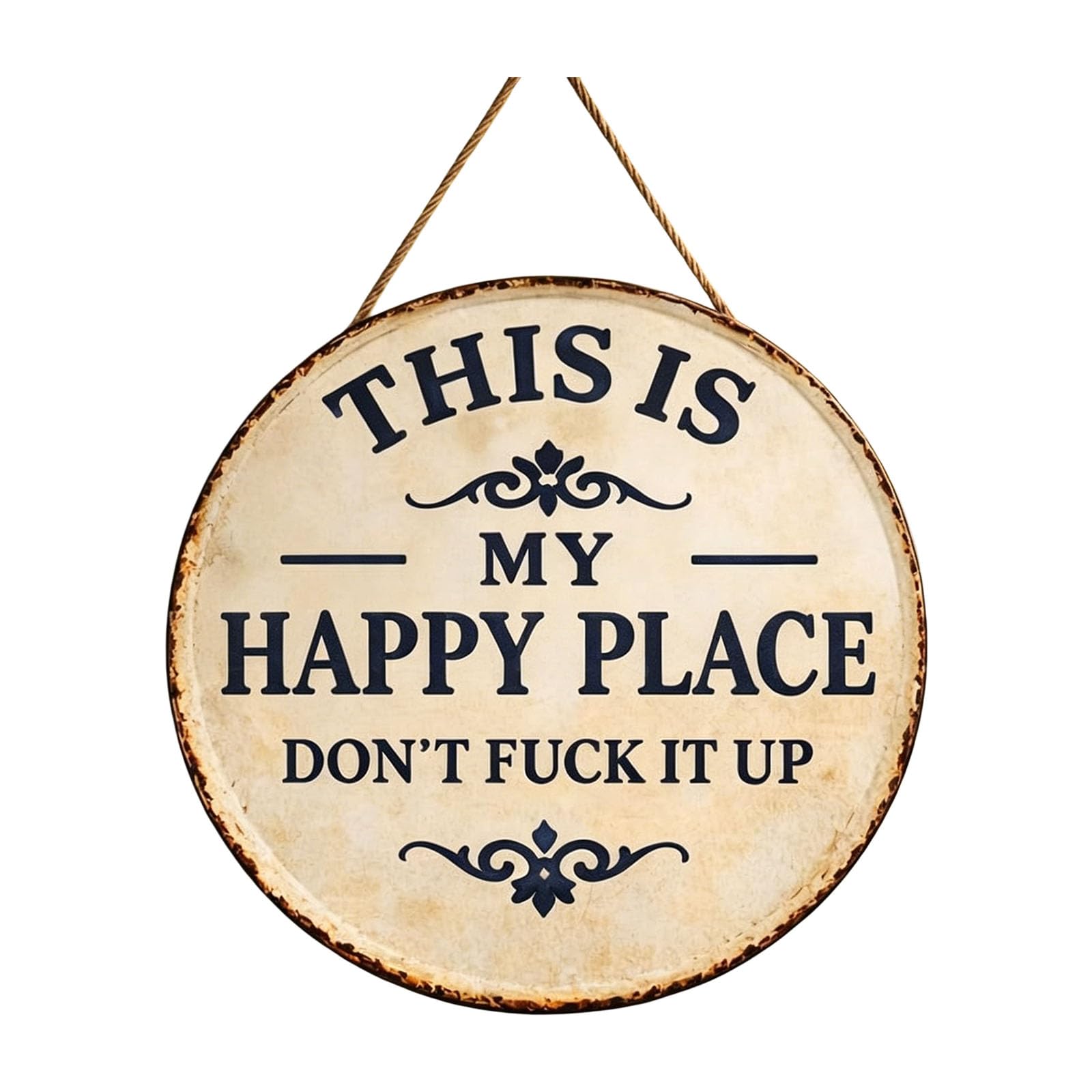 Welcome to Happy Place Plaques Wall Sign Welcome Sign for Front Door Hanging Art Decors for Home Decorations Iron Hanging