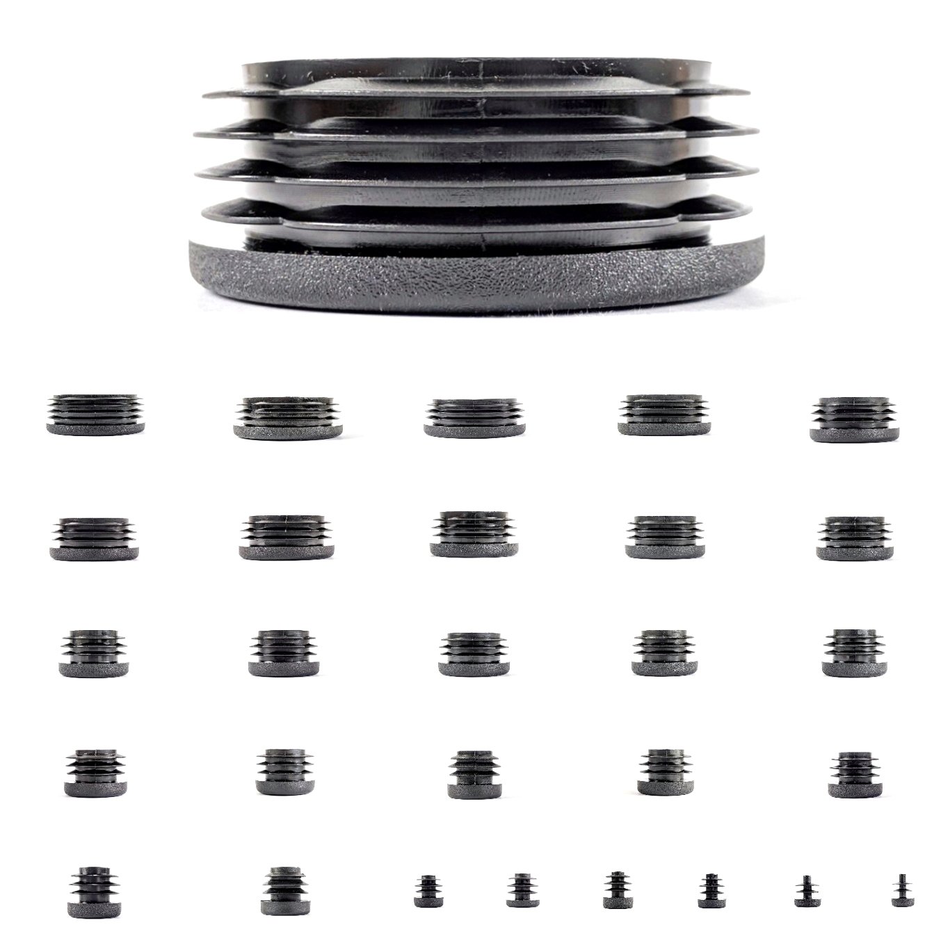 Plastic End Caps. Ribbed Inserts for Round Tubes. Made in Germany (Black, Suitable for Tubes with 14mm Outside Diameter with 1.5mm to 2mm Wall Thickness- See Second Image, Pack of 48) โ image 1