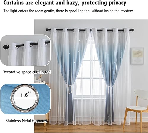 Miniatura 4 de Anytime Cortinas con recortes de estrellas para habitación de niñas, cortinas negras para ventanas (azul oscuro, 1 panel, 52 pulgadas de ancho x 72