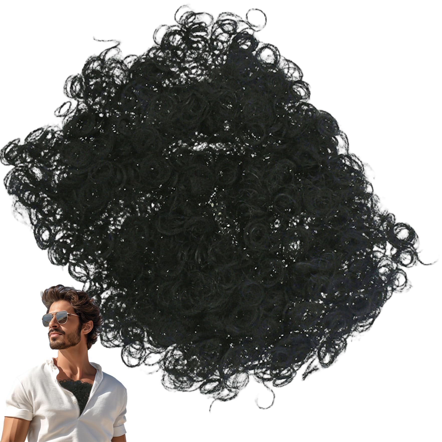 Joygoodta Faux Chest Hair Wig, Curly Black Costume Chest Hair