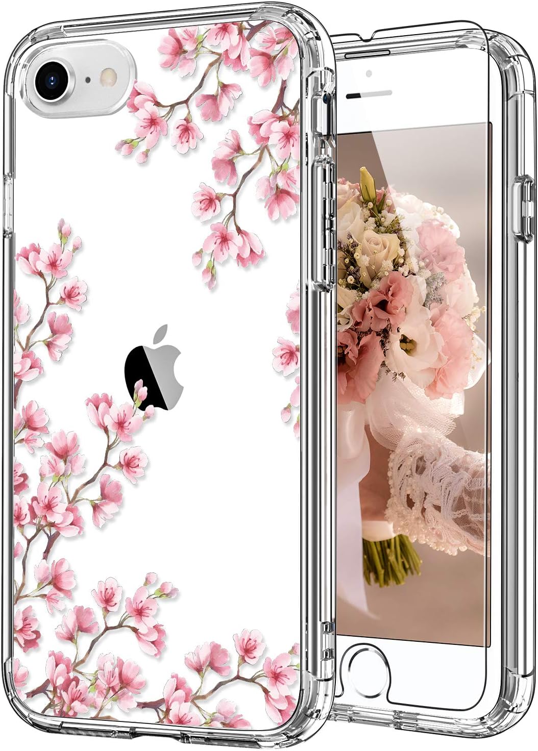 for iPhone SE 2022, SE 2020 Case,iPhone 8/7 Case with Screen Protector,Clear TPU Cover with Fashion Designs for Girls Women,Protective Phone Cover Nice Florals