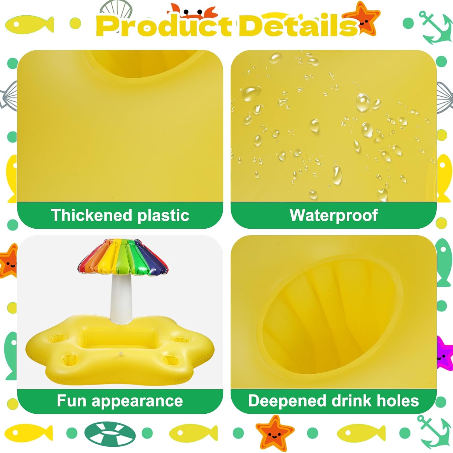 Inflatable Floating Drink Holder for Pool, 4 Holes Floating Cabana Bar Pool Drink Floats Water Food Tray for Adults Beach Hot Tub Swimming Party Hold Fruit Beverage Snack with Air Pump, Coconut Tree