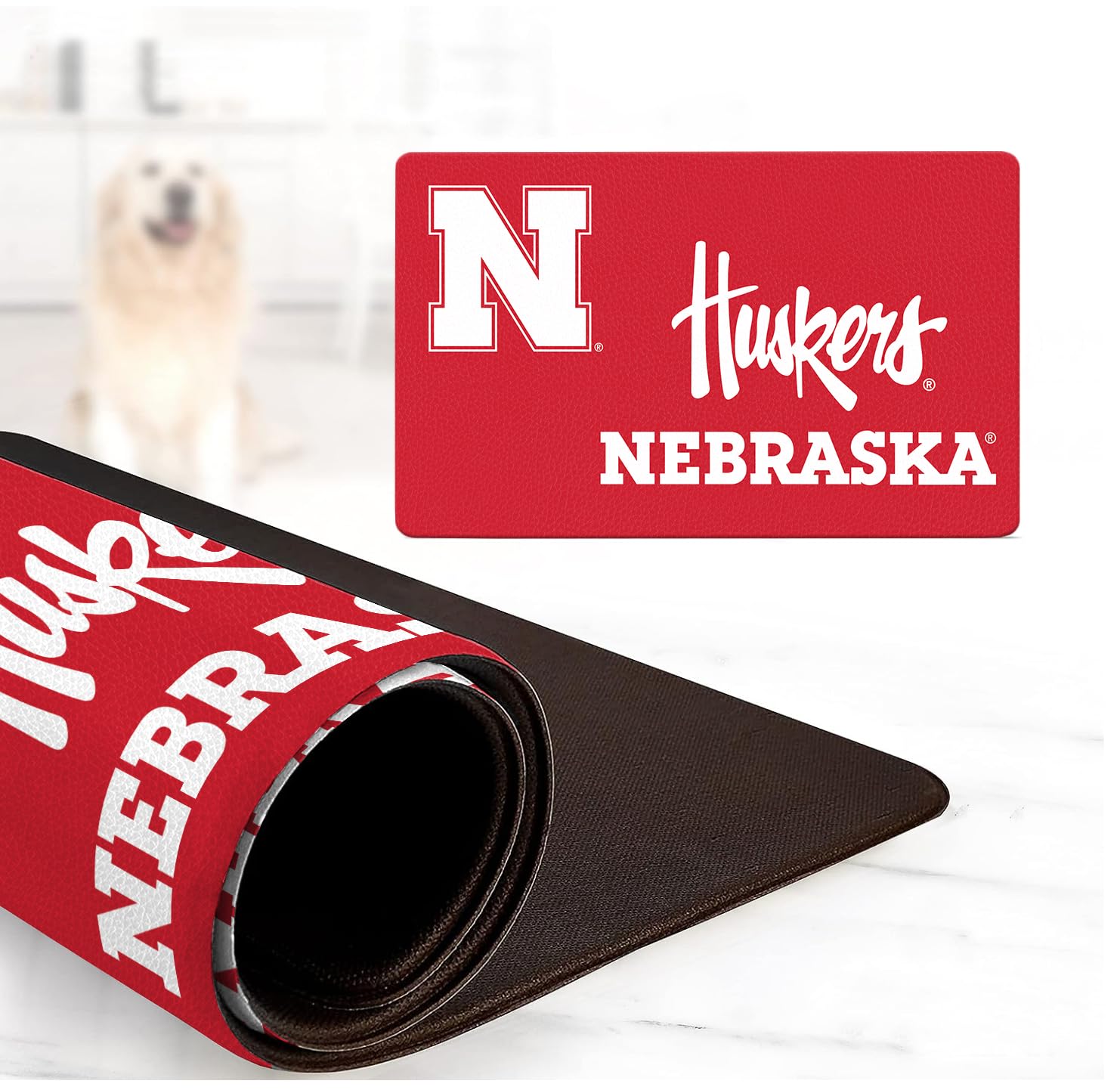 Nebraska Cornhuskers Food and Water Placemat for Dogs and Cats | 16" x 28" | Non-Slip | Water-Proof