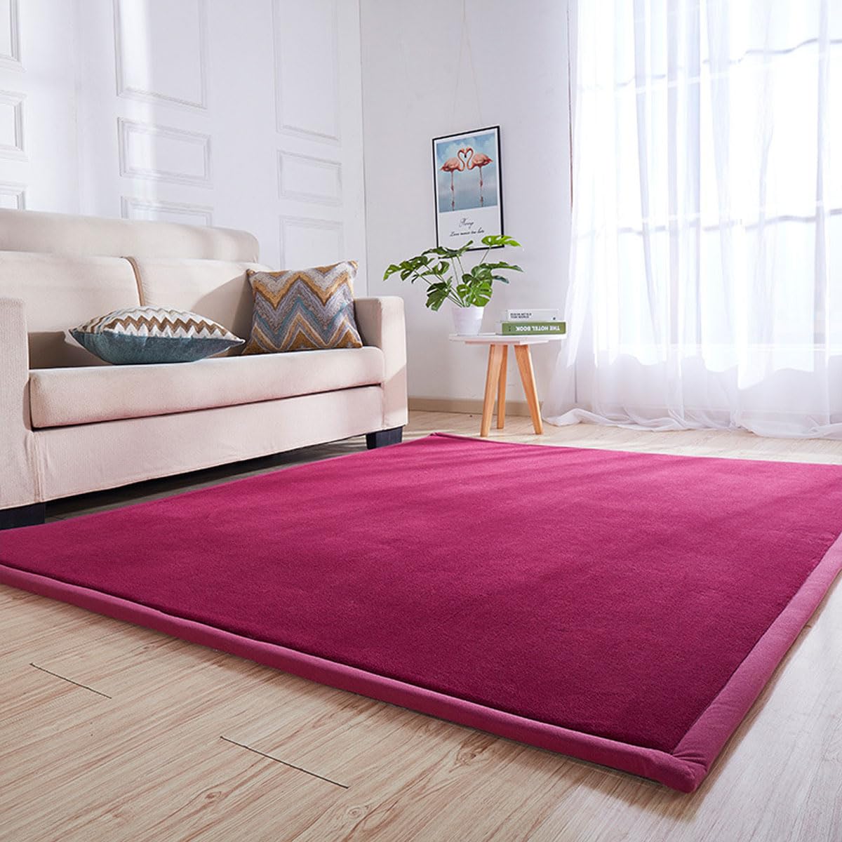 Tappeto morbido e felpato per bambini, grande, 150 x 180 cm di spessore, 2 cm, colore magenta, perfetto per sala giochi o camera da letto