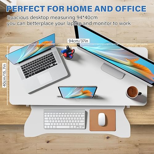 Miniatura 3 de Convertidor de escritorio de pie de 37 pulgadas, resorte neumático manual, convertidor de escritorio estable de dos monitores, estación de trabajo