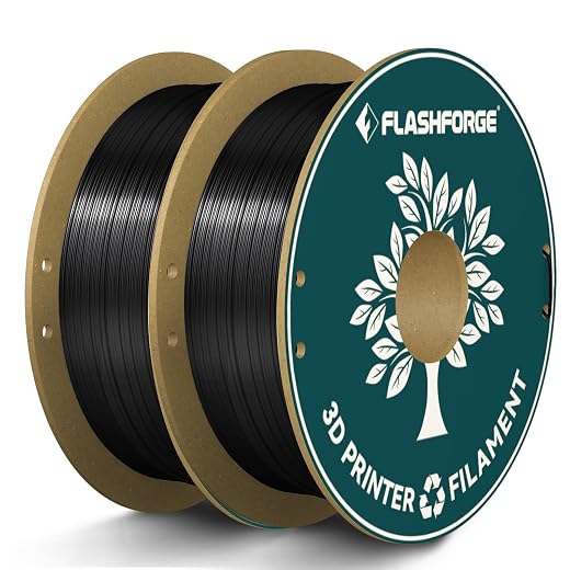 FLASHFORGE Silk PLA Filament 1.75mm Shiny Black, 3D Printer Filament Bundle 2kg (4.4lbs) Cardboard Spool, Smooth and Silky Texture 3D Printing Filament, Dimensional Accuracy +/- 0.02mm