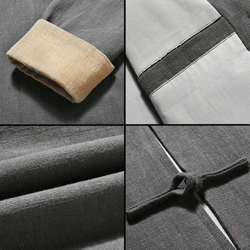 Costume Hanfu rétro en lin de qualité supérieure pour homme chic gris - 4