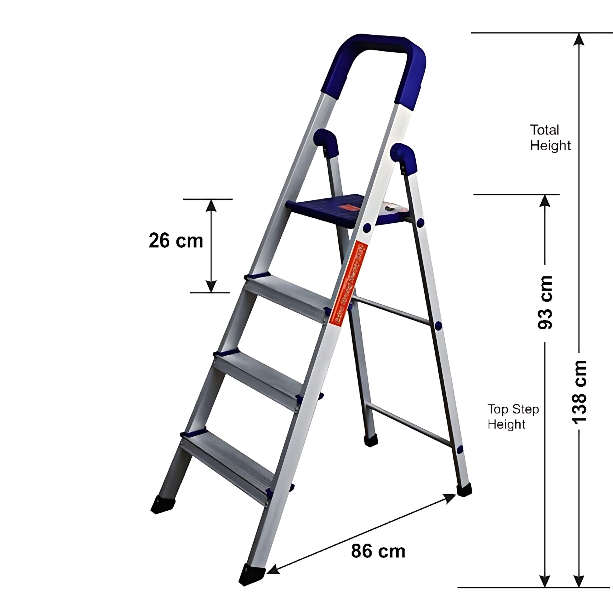 Parasnath Maple 3 Step Light Weight Aluminium Step Ladder 3.2 Ft Heavy Duty Folding Ladder Made in India