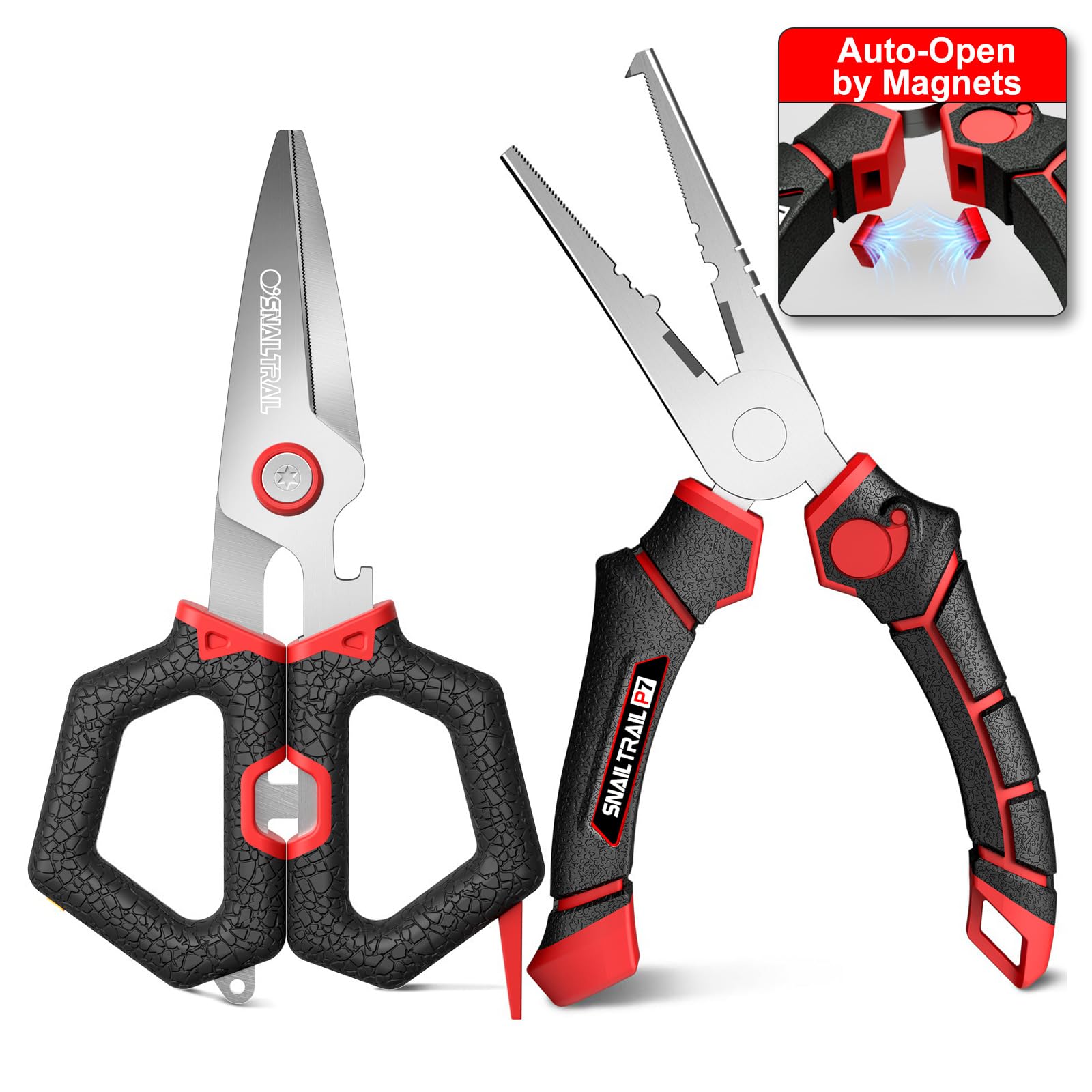 SNAIL TRAIL 7" Fishing Pliers &amp; 6" Serrated Blades Braided Scissors Kit