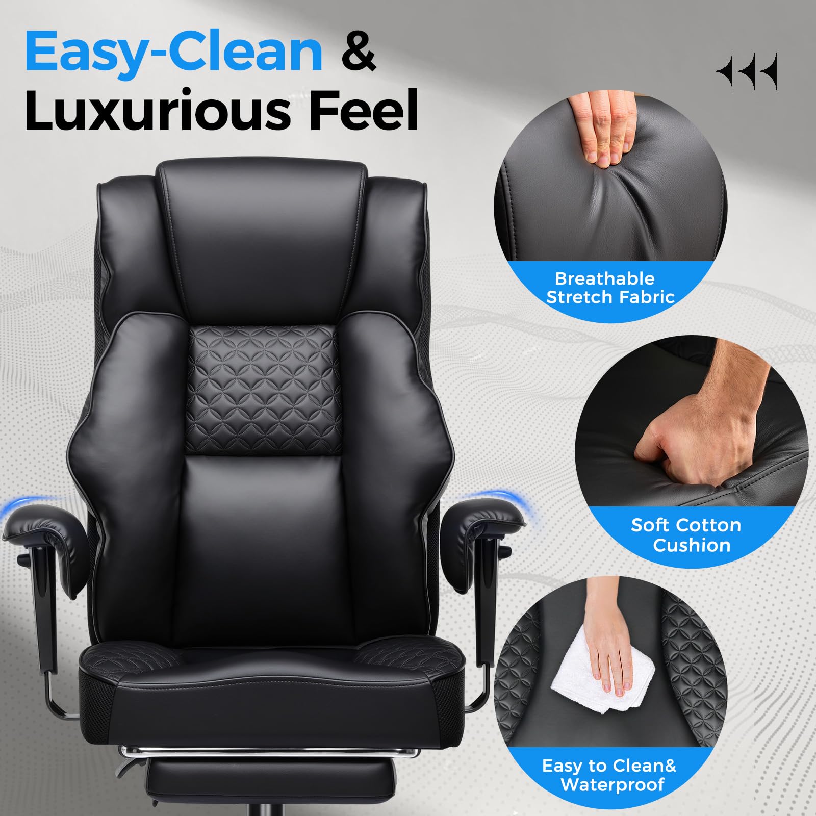 GTPLAYER Chaise de gaming, large chaise de bureau avec ressort de poche, chaise ergonomique pour PC, réglable et pivotante avec repose-pieds, en simili cuir, 180 kg, couleur noire
