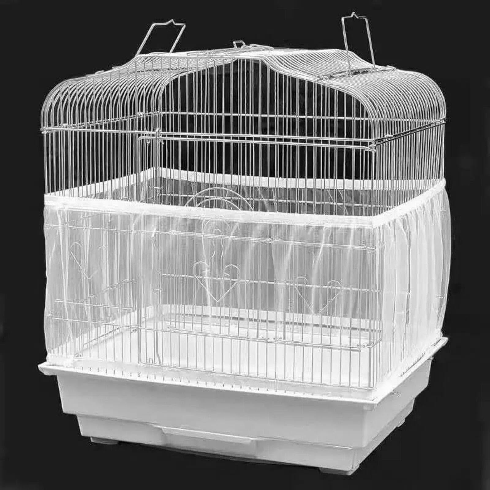 Bird Cage Net Cover Seed Catcher Skirt Stretchy Ventilate Dustproof Cover (White)