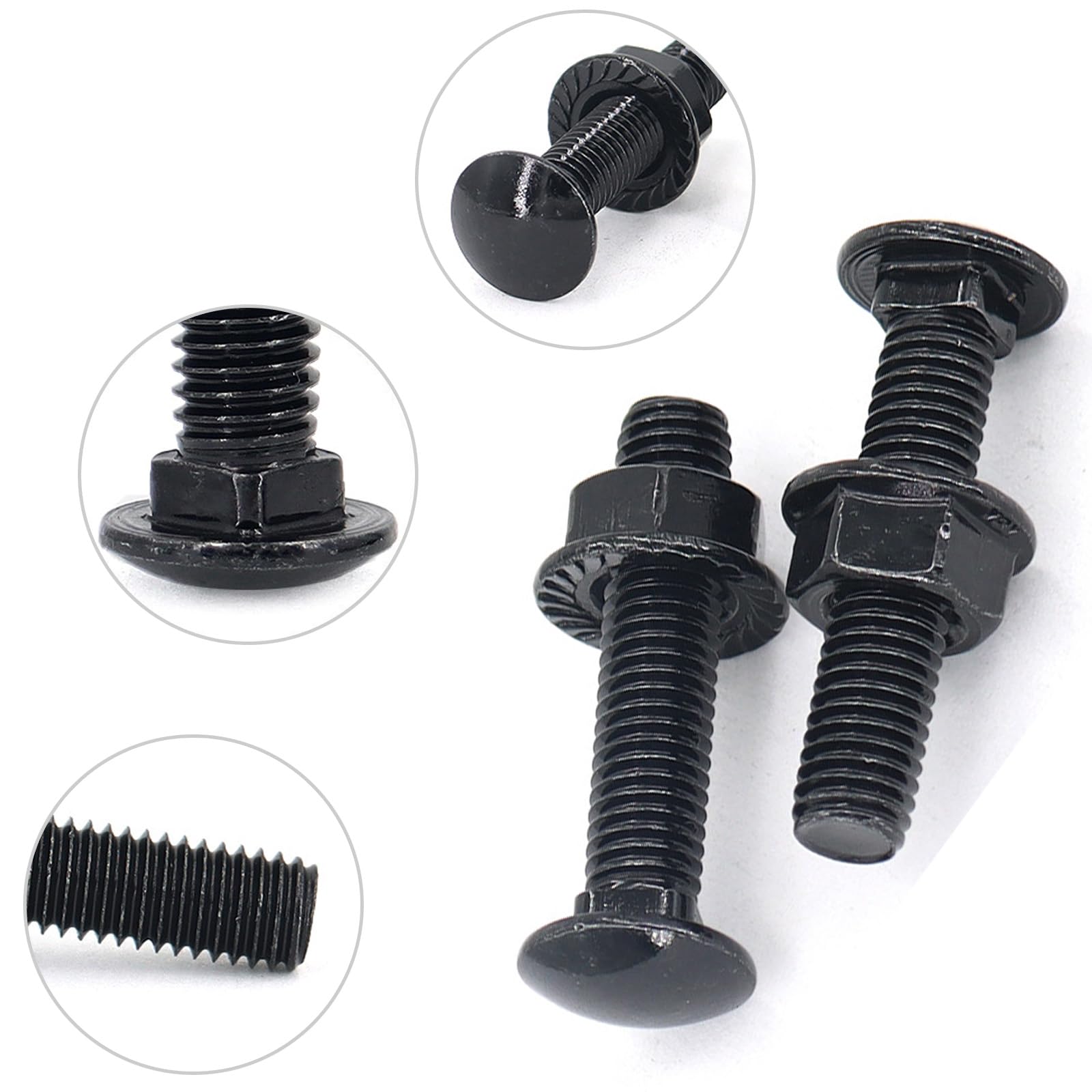 25 Pezzi M6 x 40 mm Bulloni Testa Tonda, in acciaio inox 304, con dado a flangia esagonale nero, viti a testa tonda M6 Nero