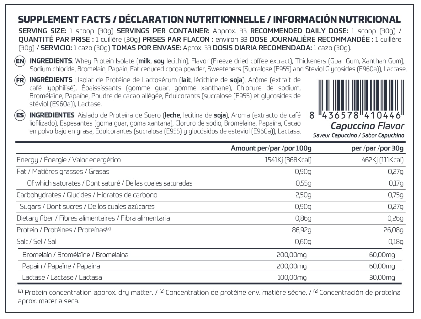 Isozero - 100% Ultra Pure Whey Protein Isolate CFM 1 Kg (Capuccino)