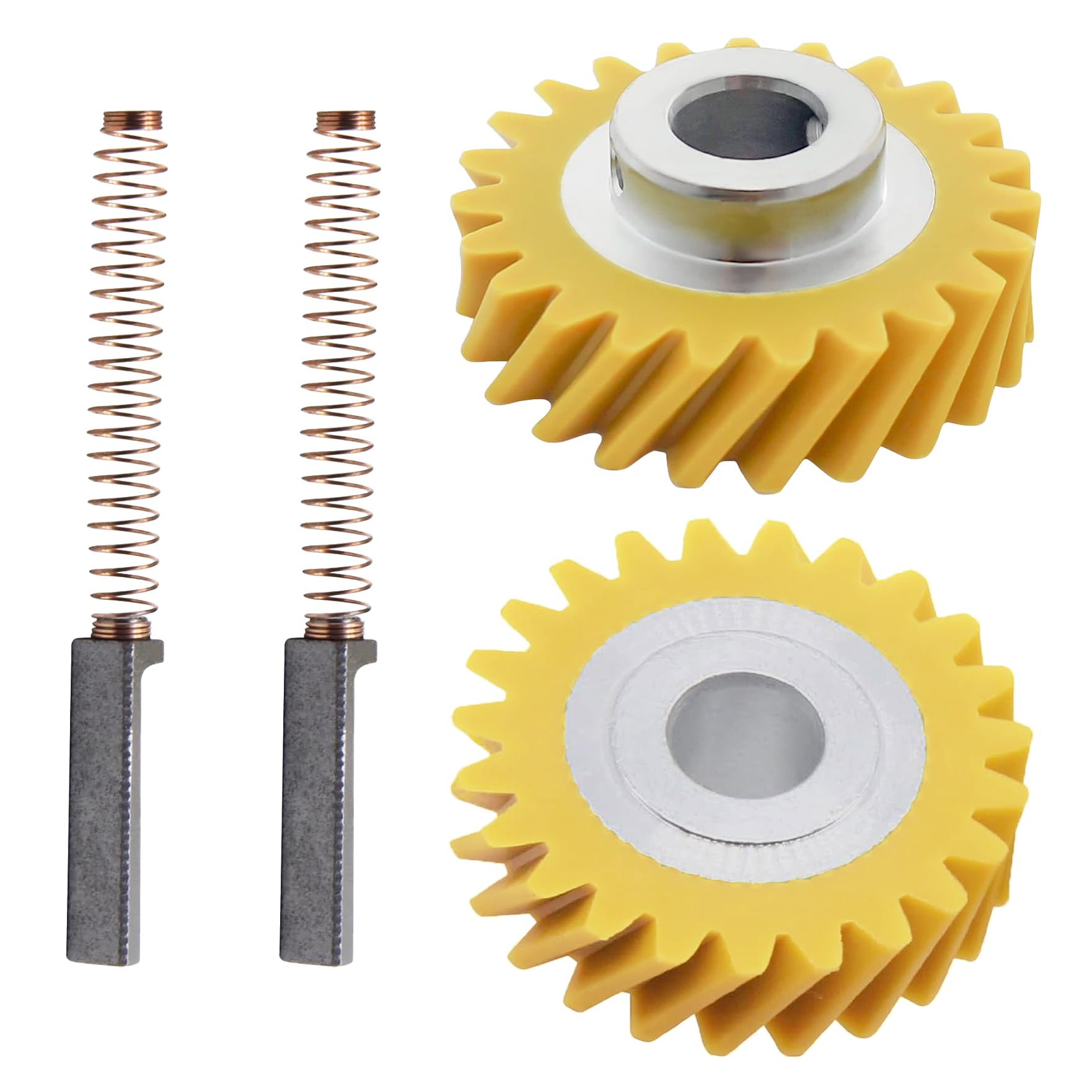 [4/Ppack] W10112253 Mixer Worm Gear & W10380496 Carbon Brushes Replacement Kit for Whirlpool & KitchenAid Stand Mixers (Models KSM88RBQ2/KSM150/5K5SS), Replacement for OEM Parts 4162897 4169830