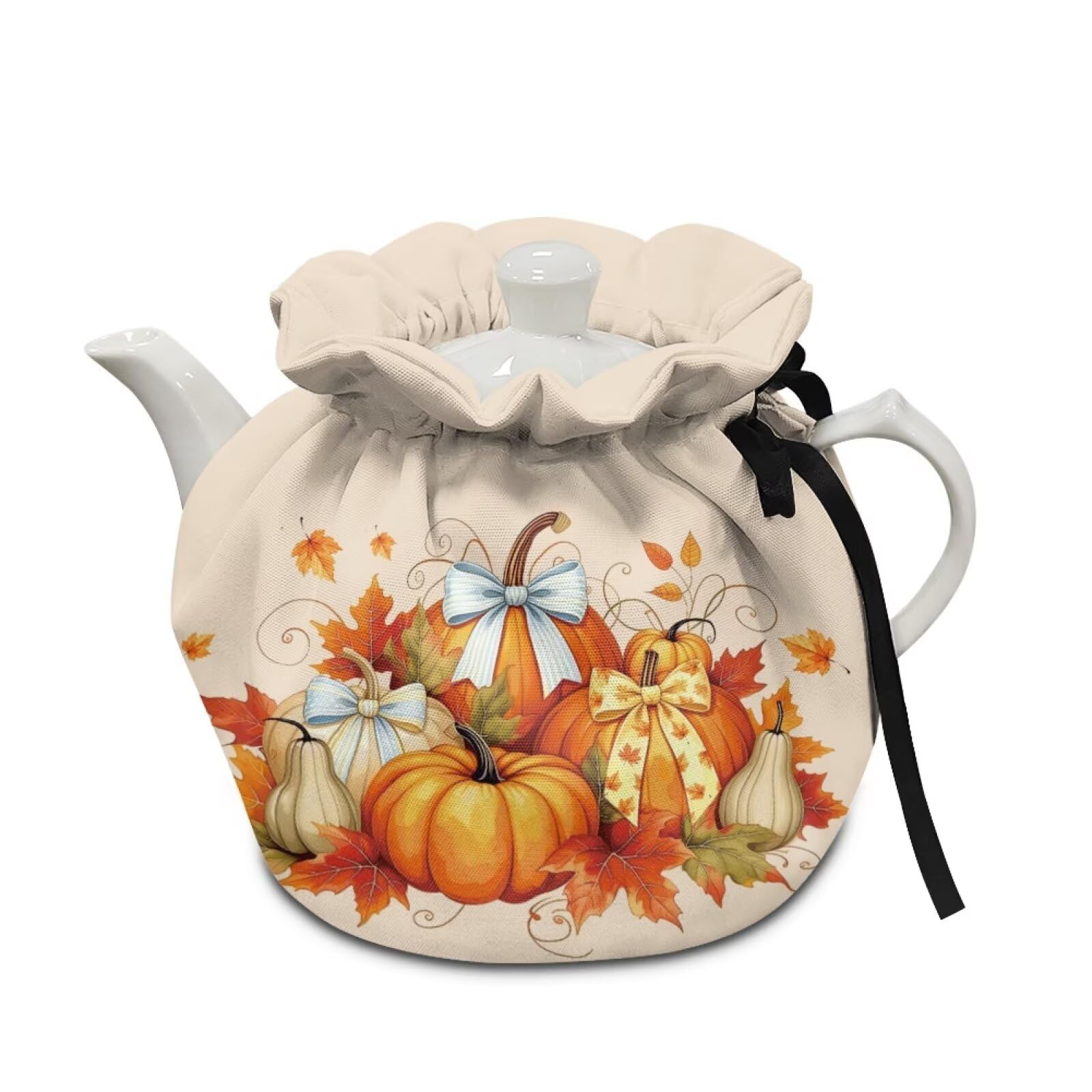 Fall Tea Cozy Insulated Kitchen Kettle Cover Pumpkin Bow Tea Pot Dust Covers for Keeping Warm Home Kitchen Decor for Party Gift for Thanksgiving