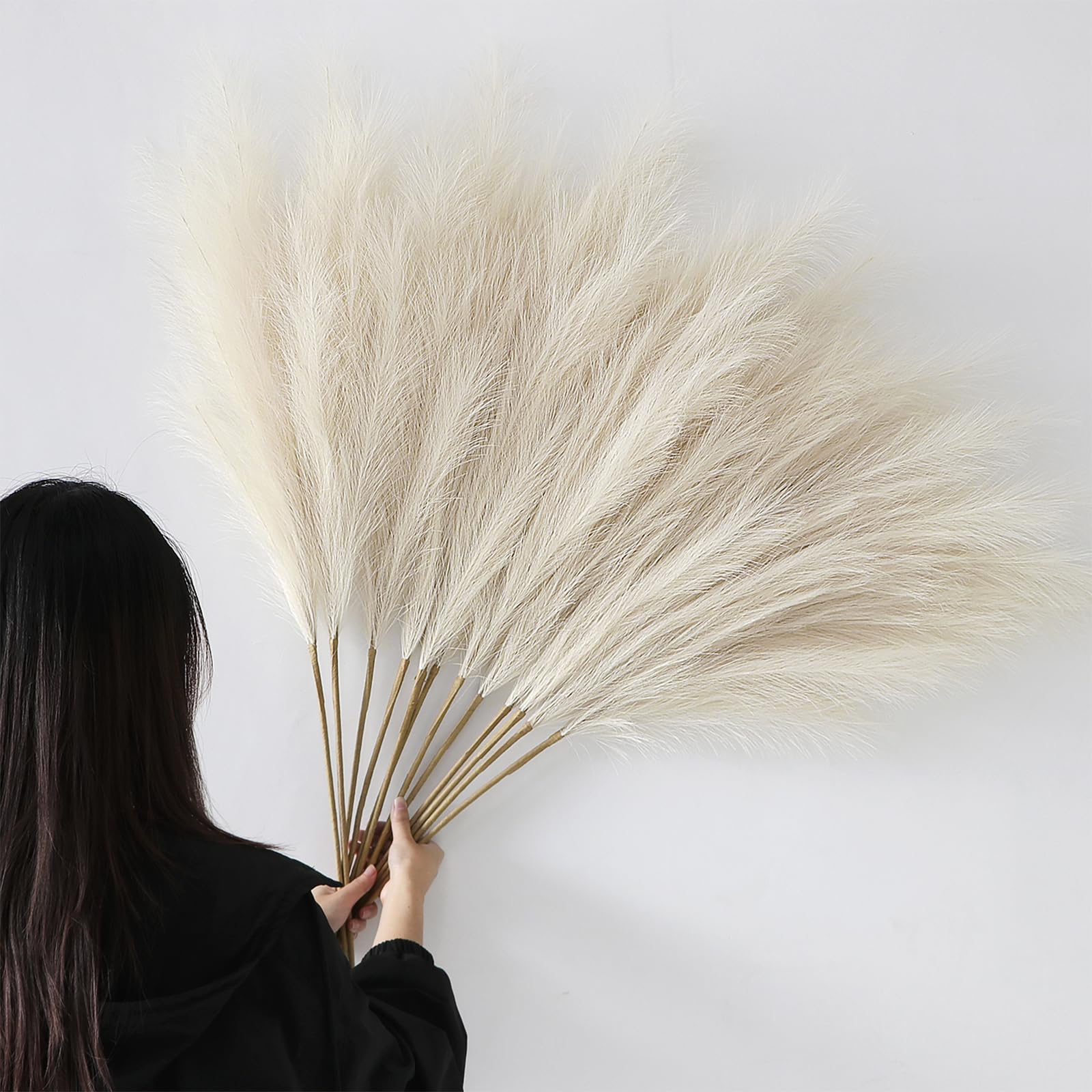 YiYa Artificial Pampas Grass Decoration 12 Pcs 113CM Large Pampas Grass Stems Off white Fluffy Artificial Pampas Grass for Floor Vases Tall Plant Flowers Boho Home Decor Office Decor