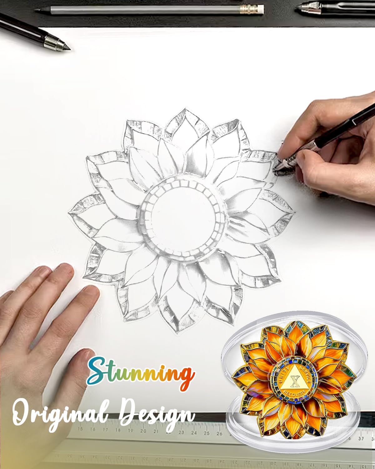 CHURYUML Sunflower 10-jährige Nüchternheitsmünze – Zehnjährige AA-Münzen, nüchterne Chip-Wiederherstellungs-Medaillons mit Token-Kapsel, Nüchternheitsgeschenke für Frauen und Männer, Alkoholiker