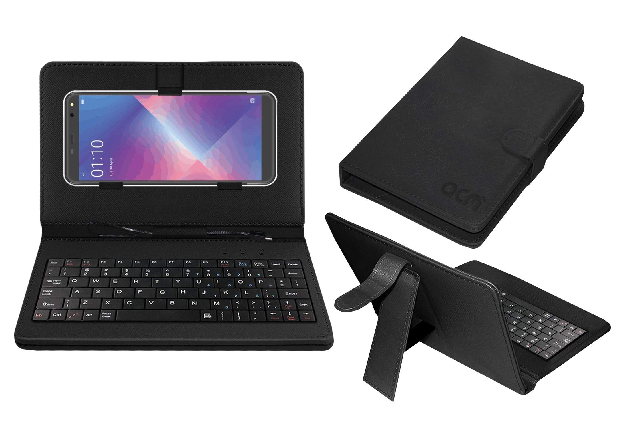 Acm Keyboard Case Compatible with I-Smart I1 Mega Mobile Flip Cover Stand Direct Plug & Play Device for Study & Gaming Black
