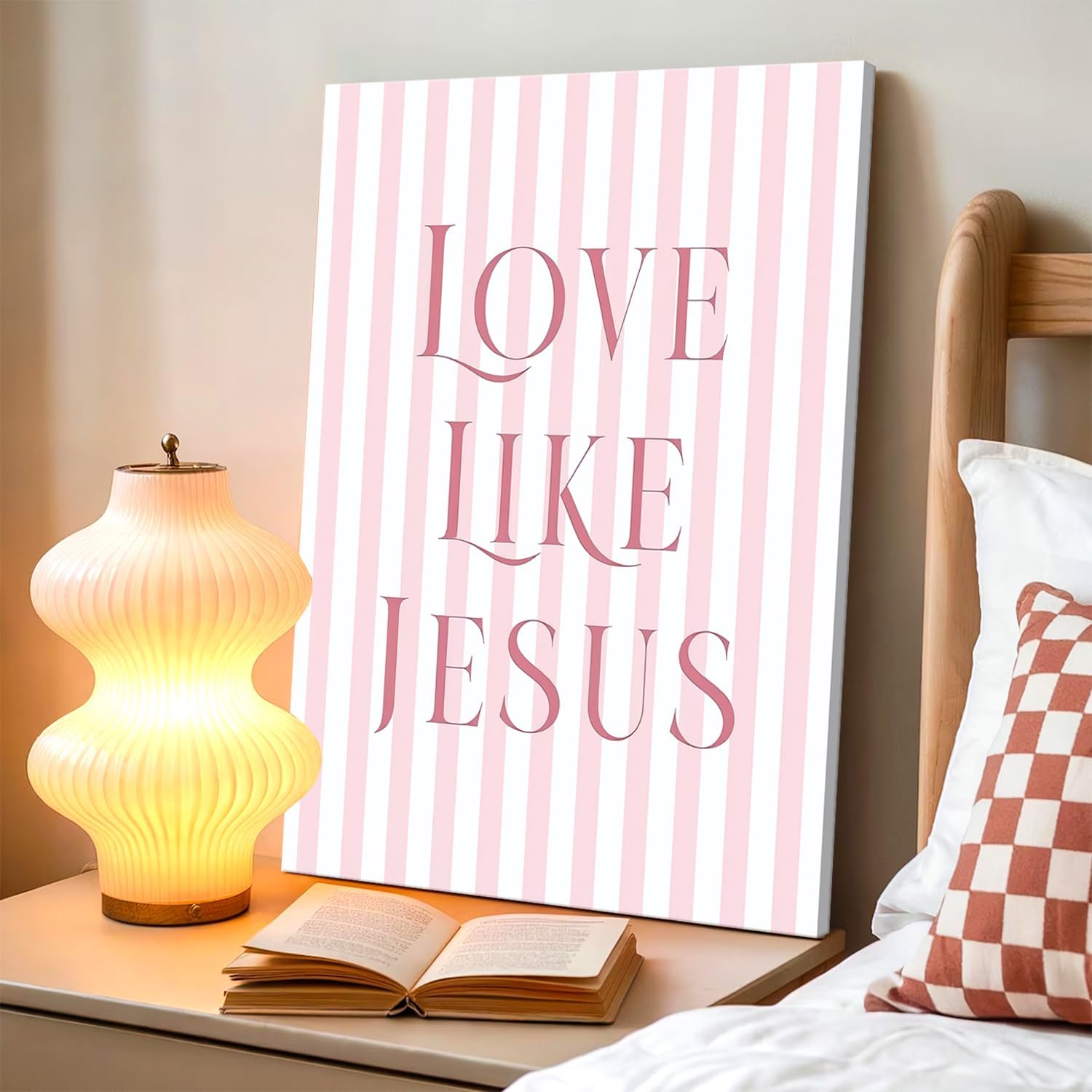 Coquette Pink Bow Wall Art Set of 3, Light Pink Christian Wall Decor Pictures, Jesus Verses Bible Canvas Posters Paintings Preppy Prints for Teen Girls Dorm Bedroom Bathroom 16x24 Inch Framed