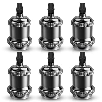 DiCUNO E26 Vintage Lamp Socket, Edison Pendant Light Socket Replacement, Antique Retro Hanging Lamp Holder for Industrial, Decorative, DIY Lighting, 600C Heat Resistant, 6 Packs Color Pearl Black