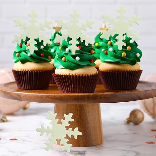Miniatura 3 de Gyufise 50 piezas blancas comestibles para cupcakes, copos de nieve, decoración de tartas para Navidad, invierno, suministros de fiesta de cumpleaños