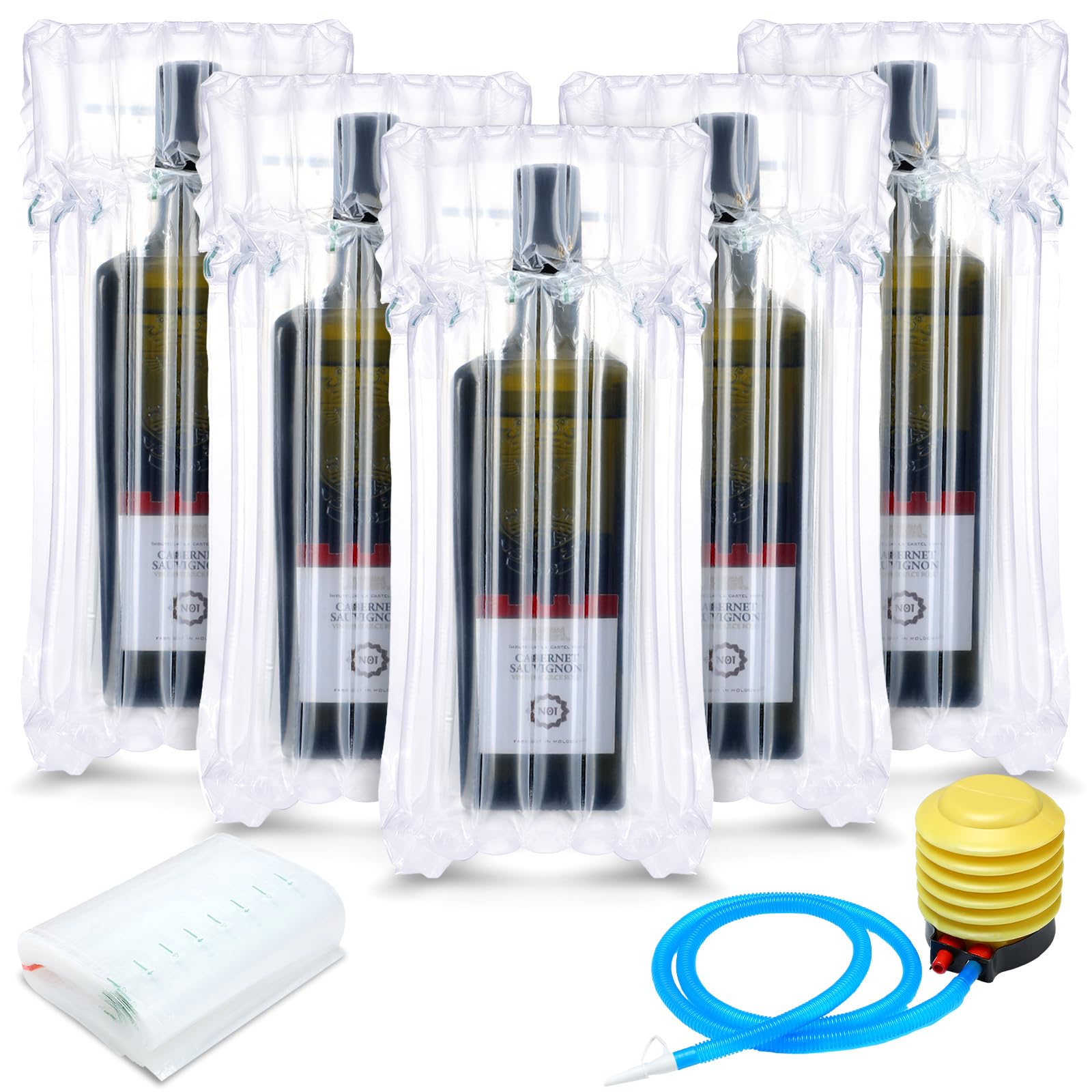 Lot de 500 sacs de protection gonflables pour bouteille de vin avec pompe réutilisable, sac à bulles pour voyage, expédition en toute sécurité
