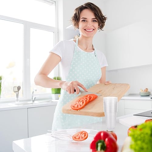 Miniatura 6 de ADXCO - Juego de vajilla desechable de 350 piezas transparentes para fiestas, incluye platos de plástico, tazas, cuchillos, tenedores, cucharas,