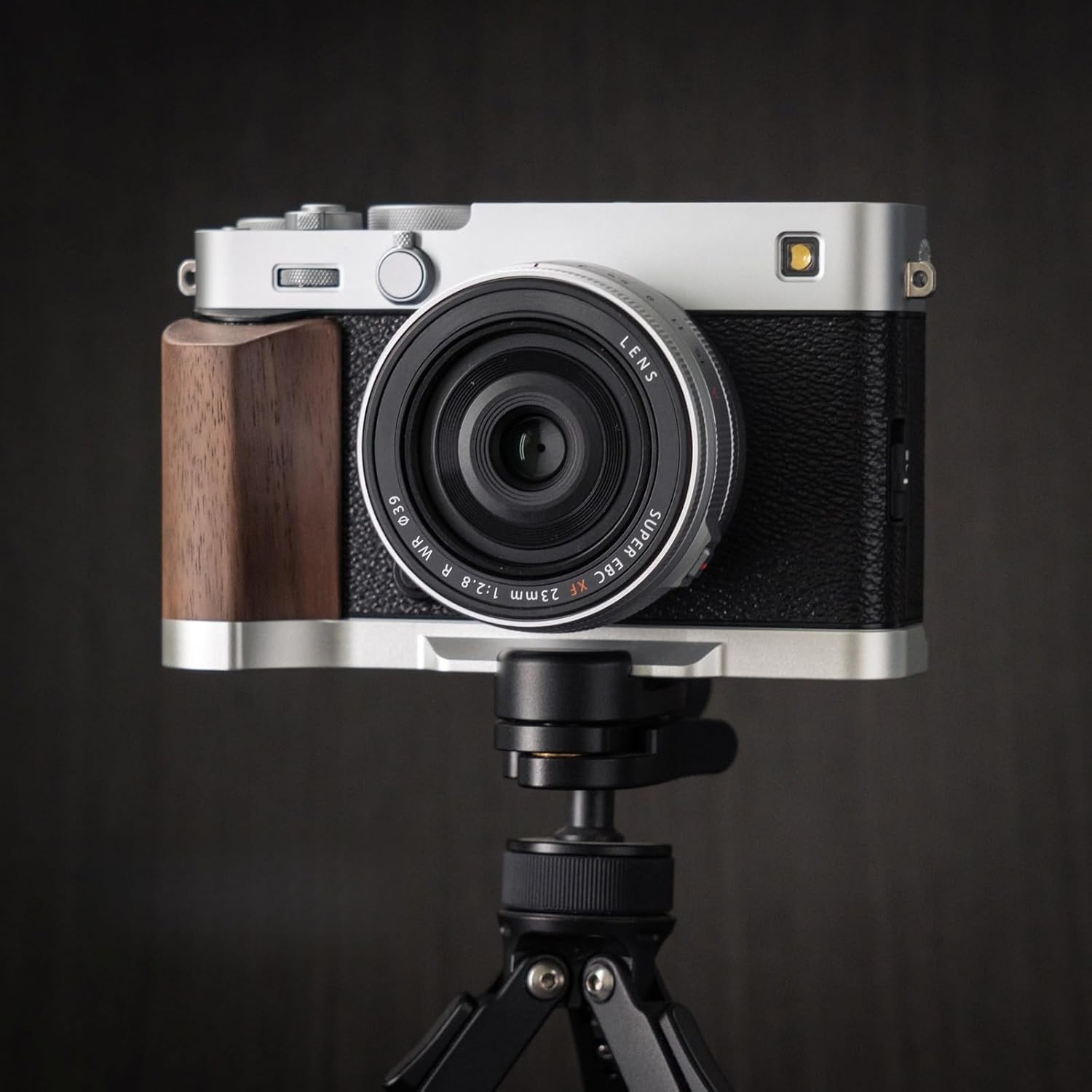 Wood Wooden Aluminum Alloy L Hand Grip Base Plate for Fuji Film XE5 Camera (Walnut + Silver Base (Weight: 57g))