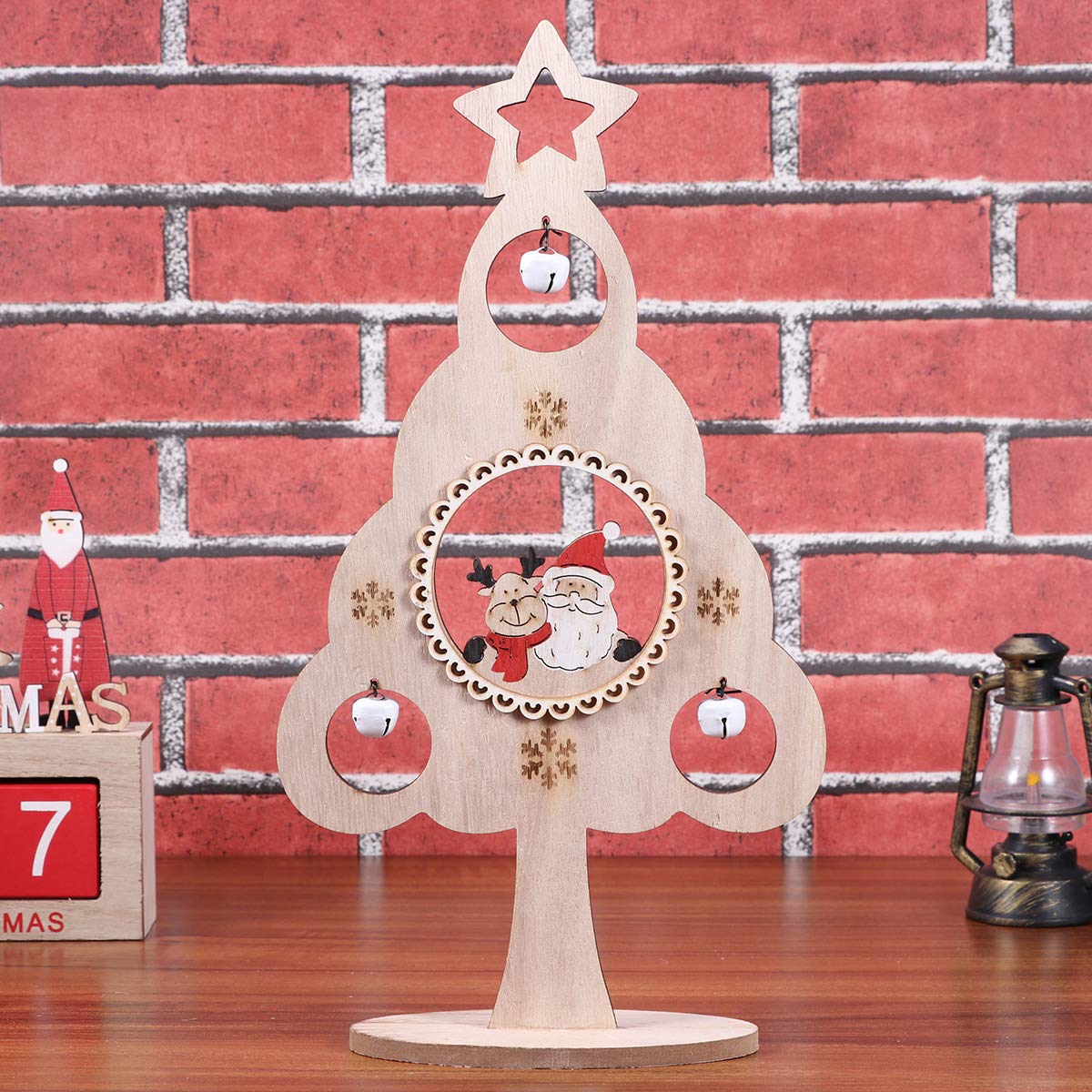 Buy TENDYCOCO Small Wooden Tabletop Christmas Tree with Jingle Bell