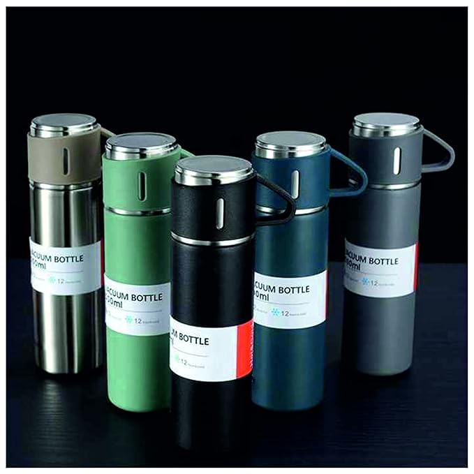 Steel Vacuum Flask Set with 3 Steel Cups Combo 500ml with Gift Box