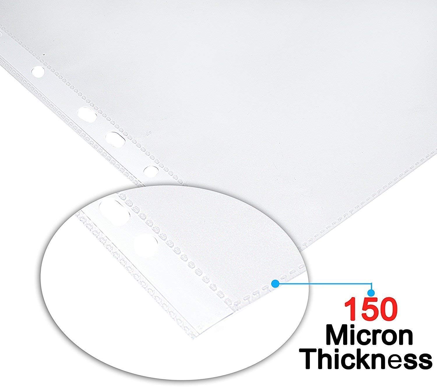 TULMAN A4 Size Transparent Document Sleeves, 25 Pcs, Heavy Duty Clear Sheet Protectors, 150 Microns, Plastic Leaf, Waterproof, 11-Hole Punched for Ring Binders & Files, Office & School Use 2