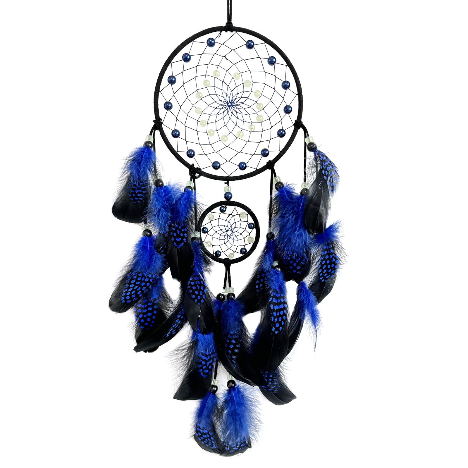 Donko Blue and Black Feather Dream Catcher with Luminous Bead