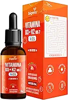 Vitamina D3 + K2 MK-7 Kids, em Gotas, D3 2000UI | K2 100mcg, sabor morango, 20ml, Biogens