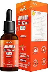 Vitamina D3 + K2 MK-7 Kids, em Gotas, D3 2000UI | K2 100mcg, sabor morango, 20ml, Biogens