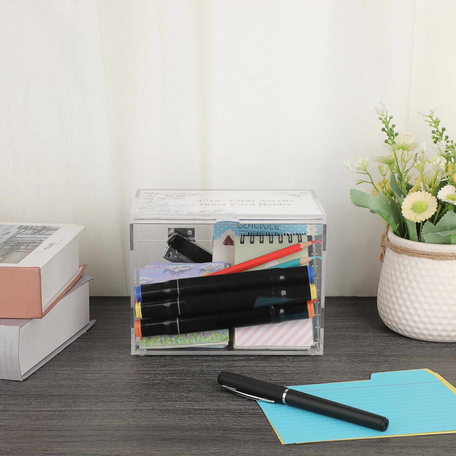 BSTKEY Boîte de rangement décorative en acrylique transparent de 10,2 x 15,2 cm, pour cartes de recettes, photos, notes, souvenirs avec couvercle de tableau d'affichage (sans carte)