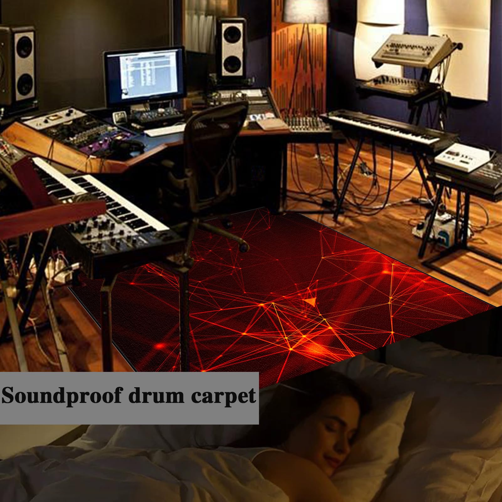140 x 120 cm, dywan perkusyjny, dywan do perkusji, izolacja akustyczna, profesjonalny elektroniczny zestaw do perkusji jazzowej, perkusji basowej, werbla i innych instrumentów