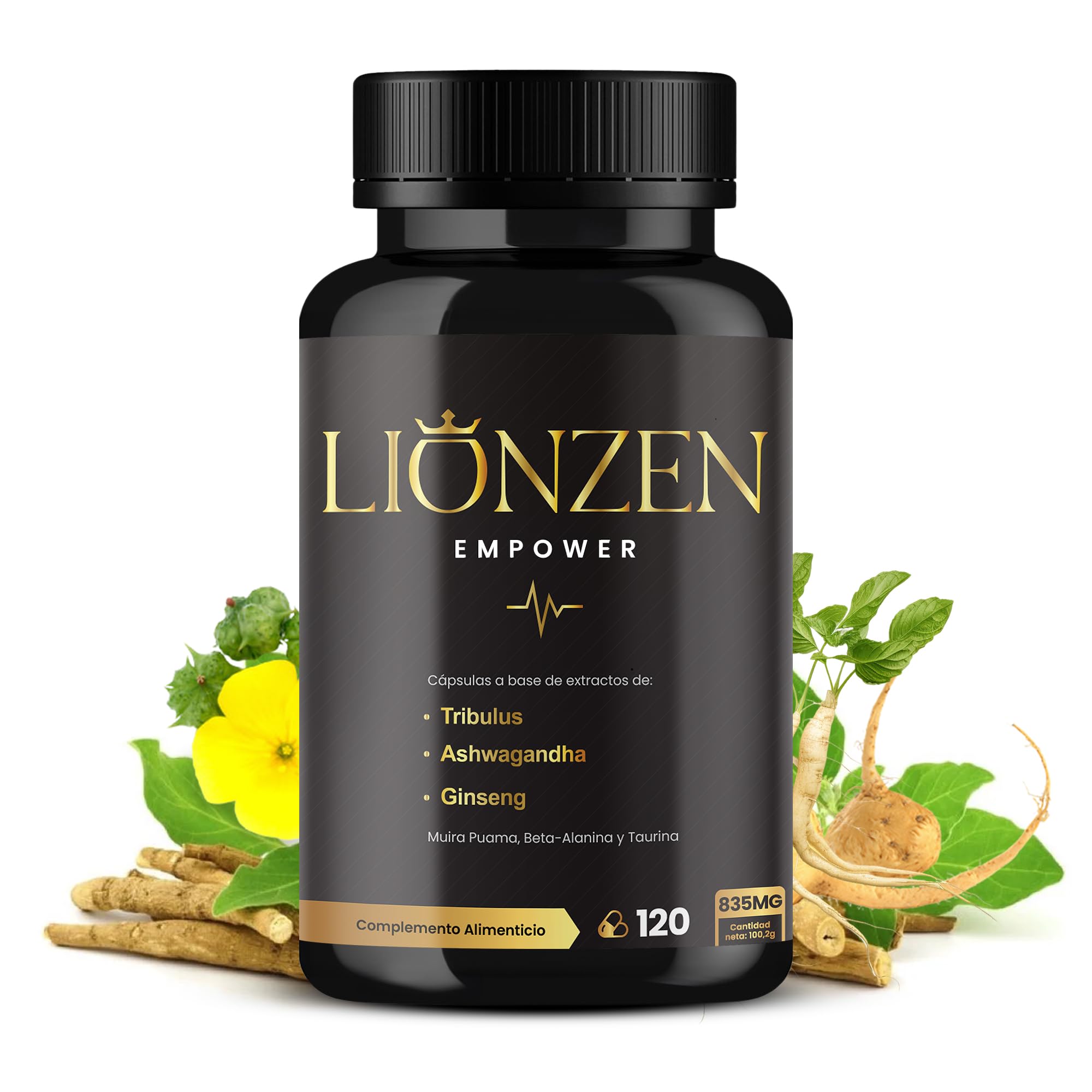Testosterona Hombre Musculacion | Fuerza y Energía | +19 ingredientes | Ashwagandha, Maca, Ginseng, Tribulus terrestris, Ginkgo, Beta Alanina, Taurina, Muira Puama, L-Arginina, Zinc, Vitaminas. 120c