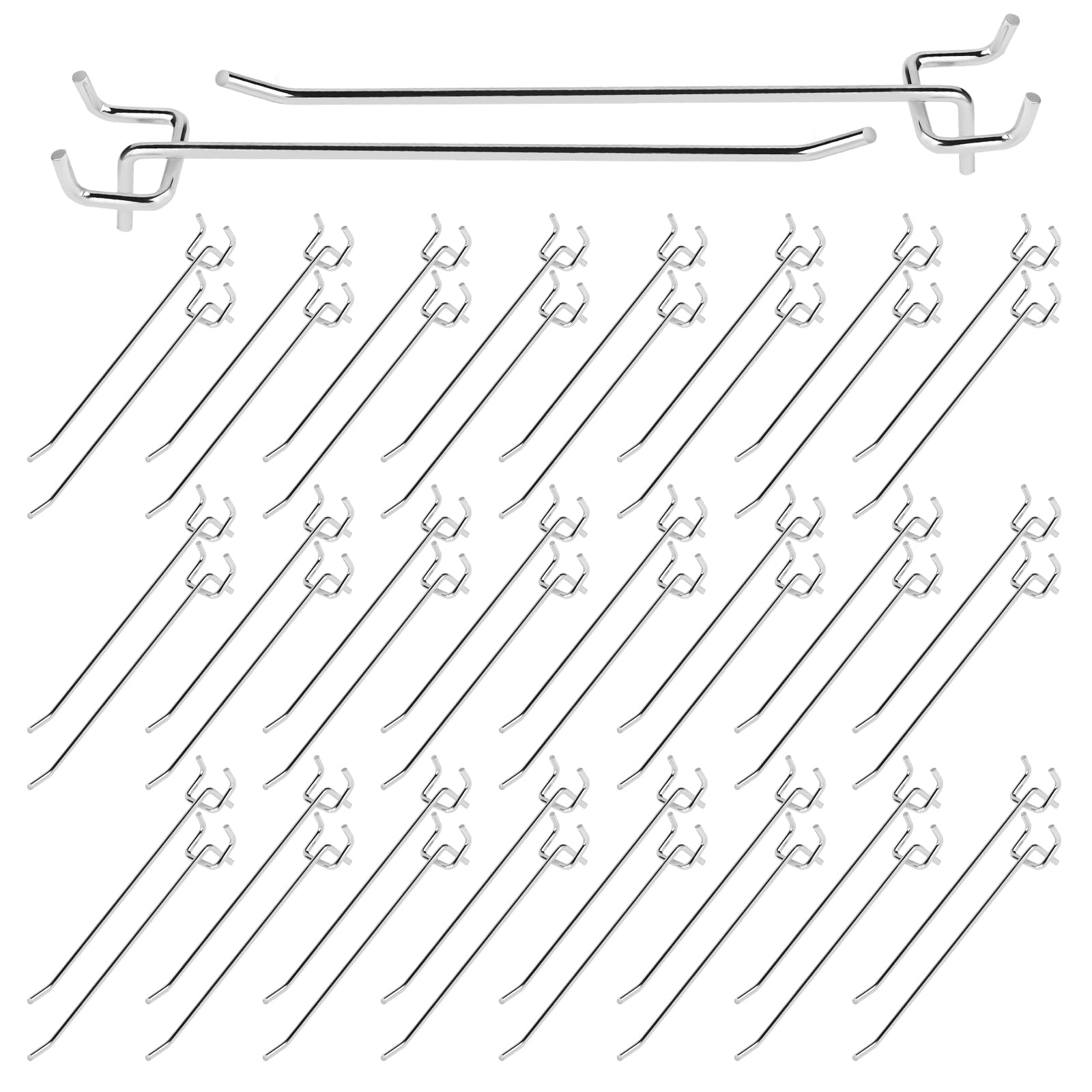 Yauhar 50Pcs 8"/20CM Pegboard Hooks Assortment Set, Metal Peg Board Hooks with 2.5mm Hole Pitch 4mm Wire Diameter Slatwall Hanging Hook for Garage