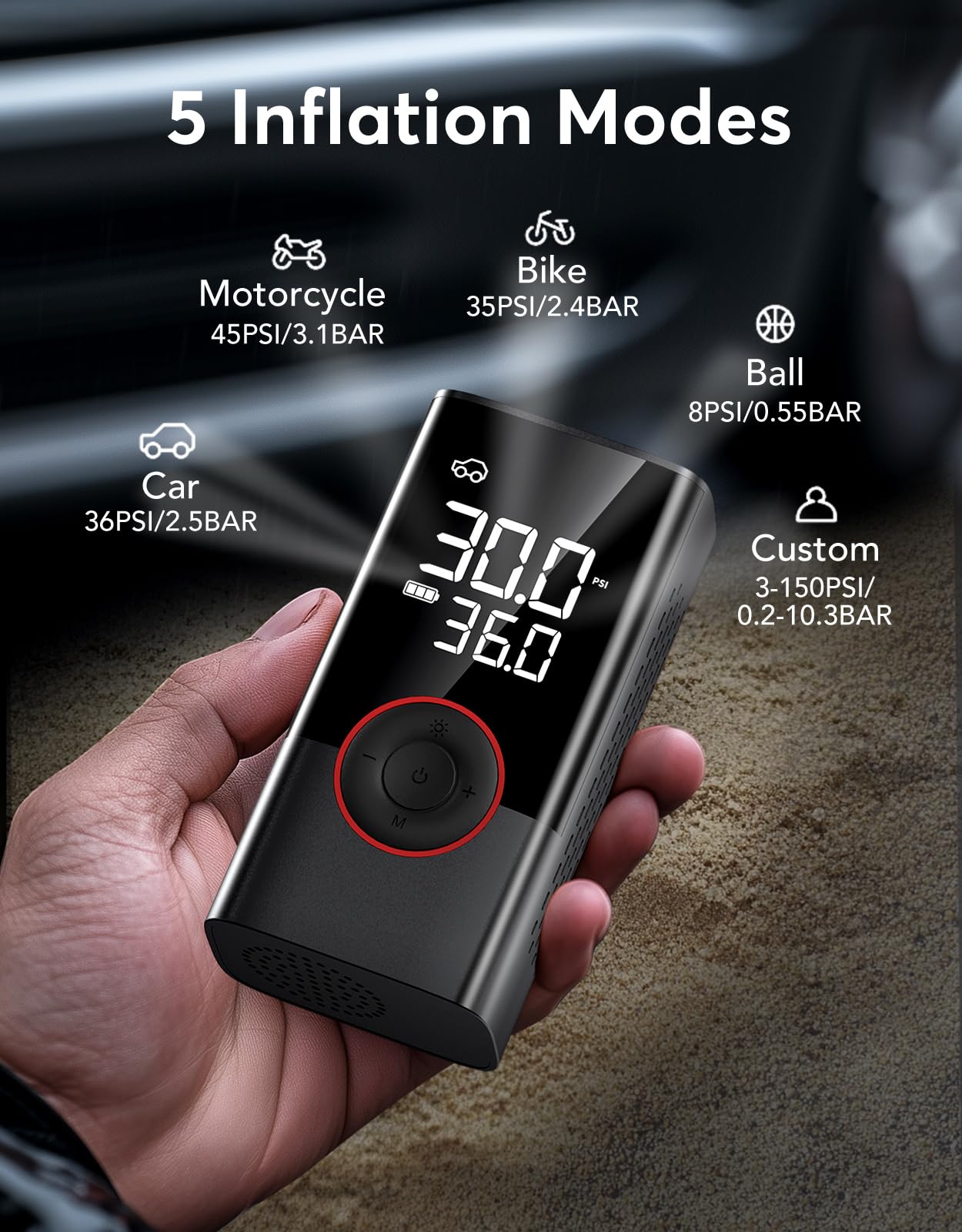 Tire Inflator Portable Air Compressor, 150PSI Air Pump for Car Tires with LED Light, Cordless Tire Pump with Digital Pressure Gauge, Tire Inflator for Car, Bike, Motorcycle, Ball