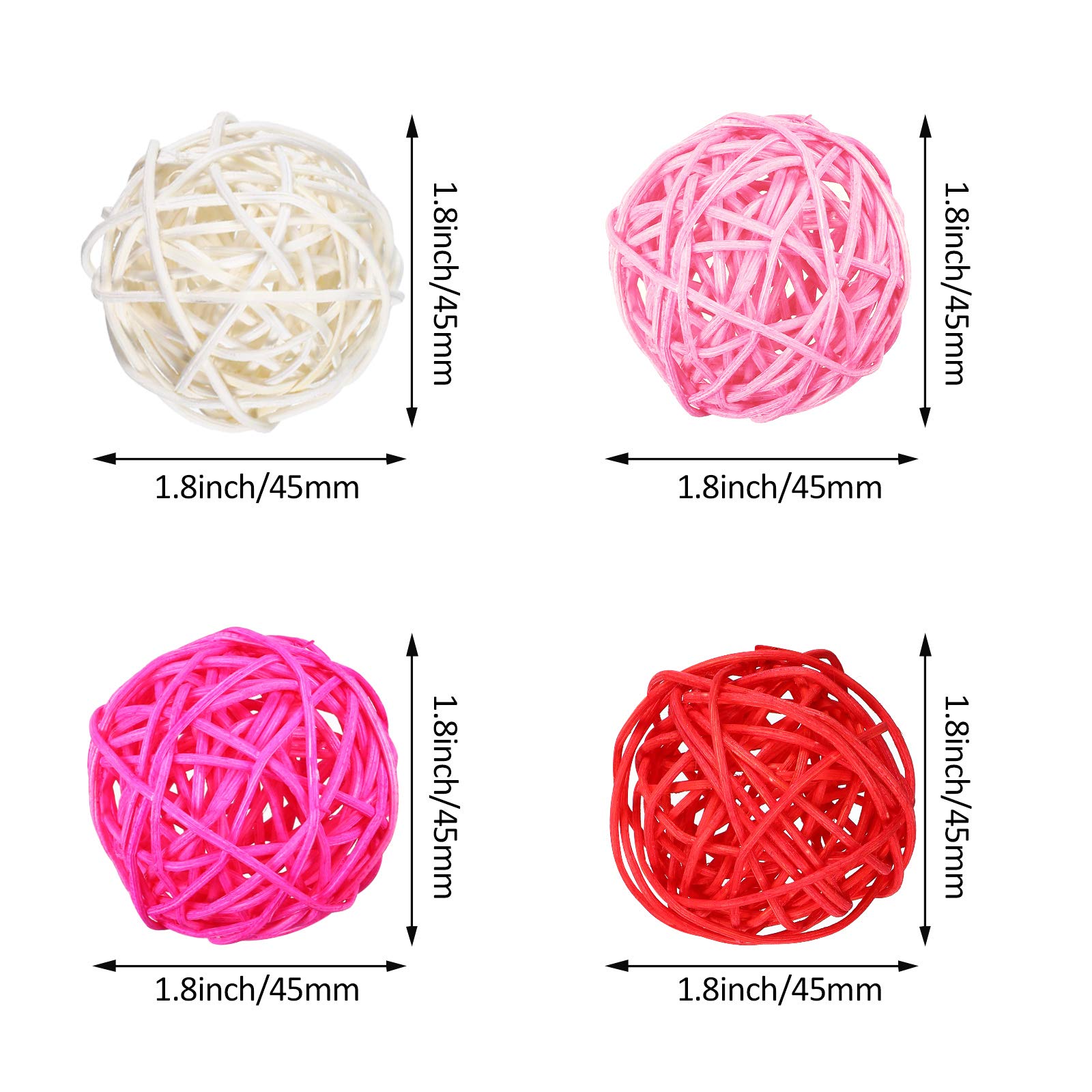 Jetec 15 Pcs Valentine's Day Bowl Filler Rattan Balls Decorative 1.8 Inch Wicker Balls for Centerpiece Bowls Valentine's Day Vase Filler DIY Wedding Decoration(Red, Pink, Rose Red, White)